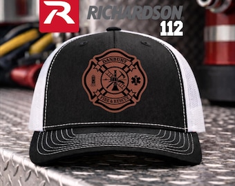 Personalized Fire Department Leatherette Patch Trucker Hat | Richardson 112 Cap with Custom Name or Text | Your Department Version 3