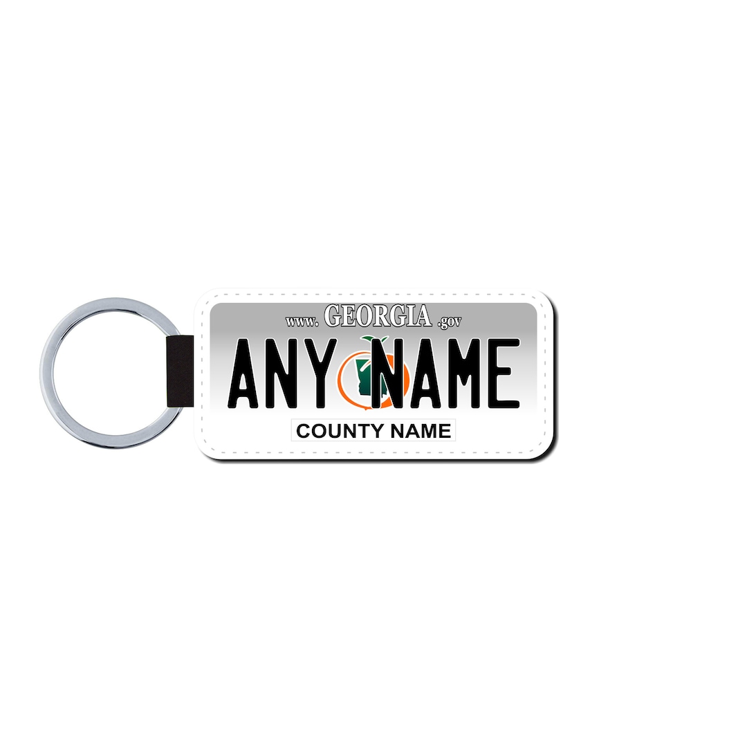 Personalized License Plate Faux Leather Key Ring Any Name Made
