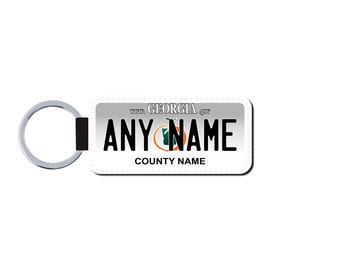 Personalized GEORGIA License Plate Faux Leather Key Ring - Any Name - Made to Order - Free Shipping