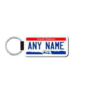 Personalized SOUTH DAKOTA License Plate Faux Leather Key Ring - Any Name - Made to Order - Free Shipping