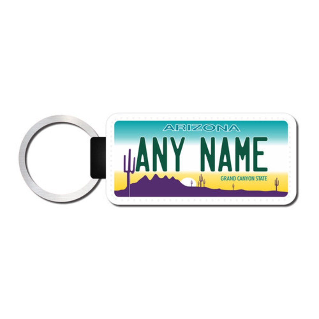 Personalized Arizona License Plate Faux Leather Key Ring Any Name Made