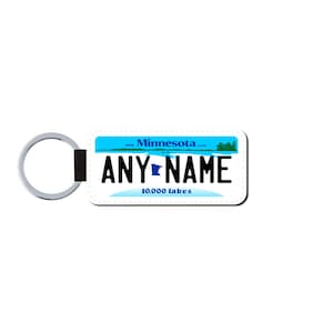 Personalized MINNESOTA License Plate Faux Leather Key Ring - Any Name - Made to Order - Free Shipping