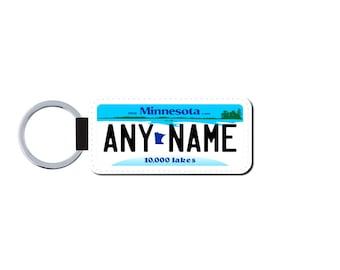 Personalized MINNESOTA License Plate Faux Leather Key Ring - Any Name - Made to Order - Free Shipping