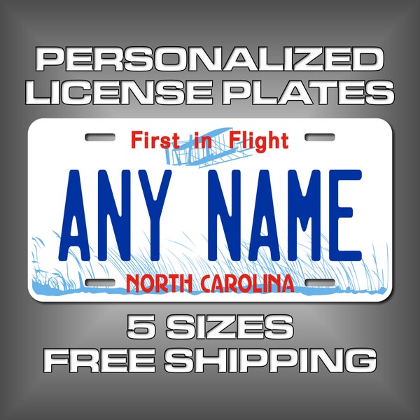 Personalized North Carolina Novelty License Plates - Sizes for toy cars, wagons, bikes, scooters, Key Rings (Ver 1) Choose size and Text