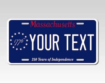 Personalized Massachusetts Souvenir License Plates - 5 Sizes for toy cars, wagons, bikes,  scooters, Key Rings - Choose size and Text