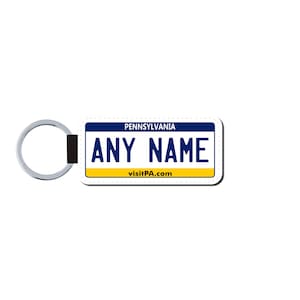 Personalized PENNSYLVANIA License Plate Faux Leather Key Ring - Any Name - Made to Order - Free Shipping