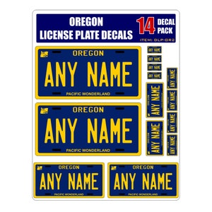 Personalized Oregon License Plate Decals - Stickers Version 2 ( Sheet of 14 Stickers )
