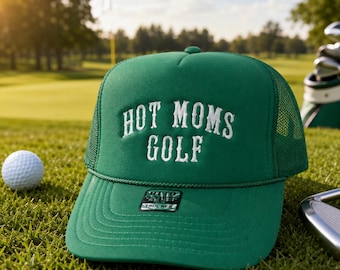 Hot Moms Golf Embroidered Trucker Hat | Stylish Outdoor Cap | Adjustable Snapback Hat for Women