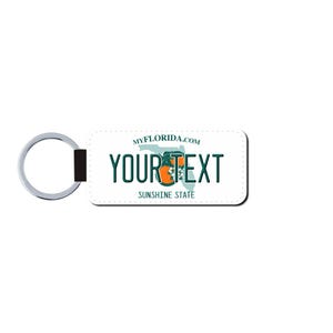 Personalized Florida License Plate Faux Leather Key Ring - Any Name - Made to Order - Free Shipping