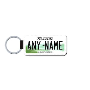 Personalized Tennessee License Plate Faux Leather Key Ring - Any Name - Made to Order - Free Shipping