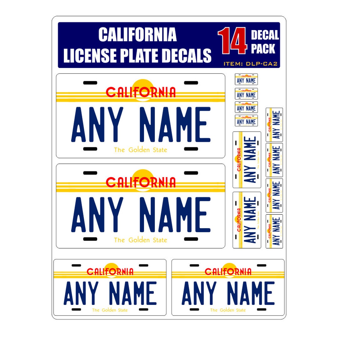 Personalized California License Plate Decals Stickers Version 2 Sheet