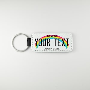 Personalized HAWAII License Plate Faux Leather Key Ring - Any Name - Made to Order - Free Shipping