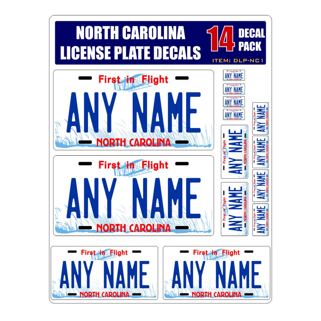 Personalized North Carolina License Plate Decals Stickers Version 1