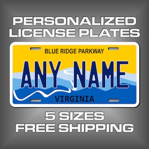 Personalized Virginia Souvenir License Plates - 5 Sizes for toy cars, wagons, bikes, scooters, Key Rings (Ver 4) Choose size and Text