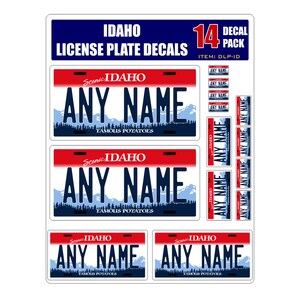 Personalized Idaho License Plate Decals - Stickers Version 1 ( Sheet of 14 Stickers )