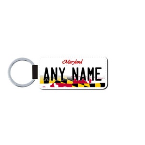 Personalized MARYLAND License Plate Faux Leather Key Ring - Any Name - Made to Order - Free Shipping