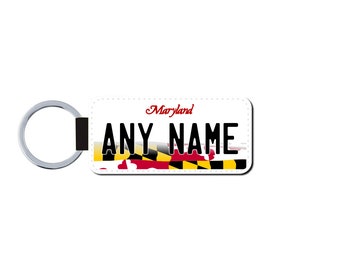 Personalized MARYLAND License Plate Faux Leather Key Ring - Any Name - Made to Order - Free Shipping