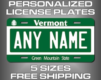 Personalized Vermont Souvenir License Plates - 5 Sizes for toy cars, wagons, bikes, scooters, Key Rings Choose size and Text