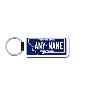 Personalized MONTANA License Plate Faux Leather Key Ring - Any Name - Made to Order - Free Shipping