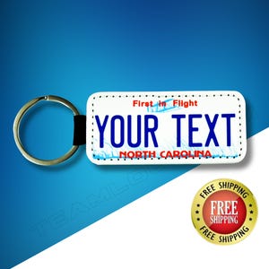 Personalized NORTH CAROLINA License Plate Faux Leather Key Ring - Any Name - Made to Order - Free Shipping