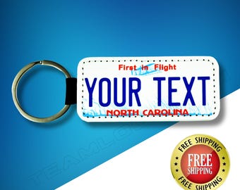 Personalized NORTH CAROLINA License Plate Faux Leather Key Ring - Any Name - Made to Order - Free Shipping