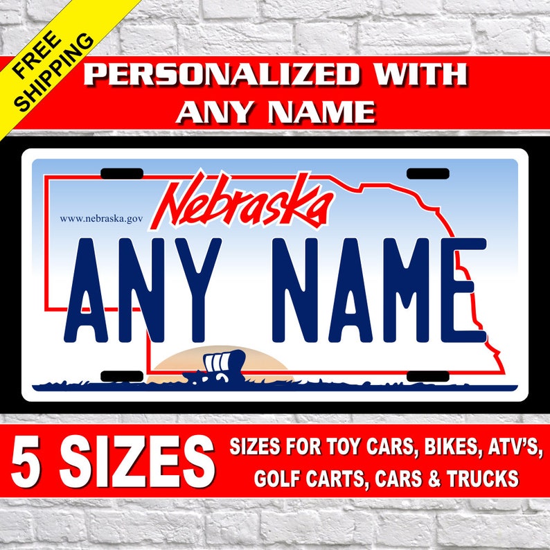 CUSTOM PERSONALIZED ALUMINUM BICYCLE MINI STATE LICENSE PLATE-NEBRASKA