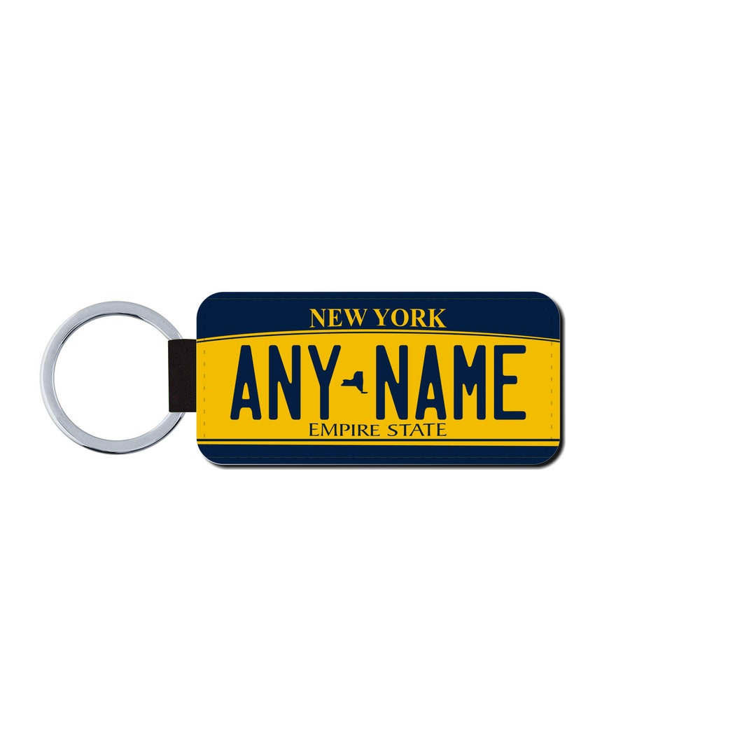 Personalized NEW YORK License Plate Faux Leather Key Ring Any Name Made