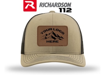 Personalized Laser Engraved Faux Leather Patch Trucker Hat | Richardson 112 Cap with Your Custom Logo - Send us your logo in black and white