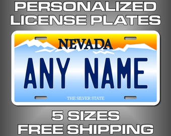 Personalized Nevada Novelty License Plates - 5 Sizes for toy cars, wagons, bikes, scooters, Key Rings Choose size and Text