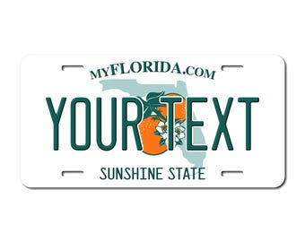 Personalized Florida Souvenir License Plates - 5 Sizes for toy cars, wagons, bikes, scooters, Key Rings (Ver 2) Choose size and Text
