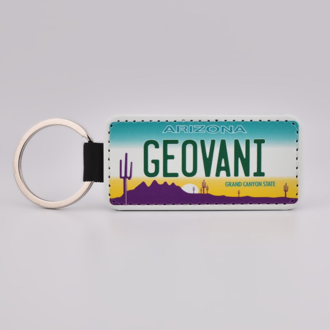 Personalized Arizona License Plate Faux Leather Key Ring - Any