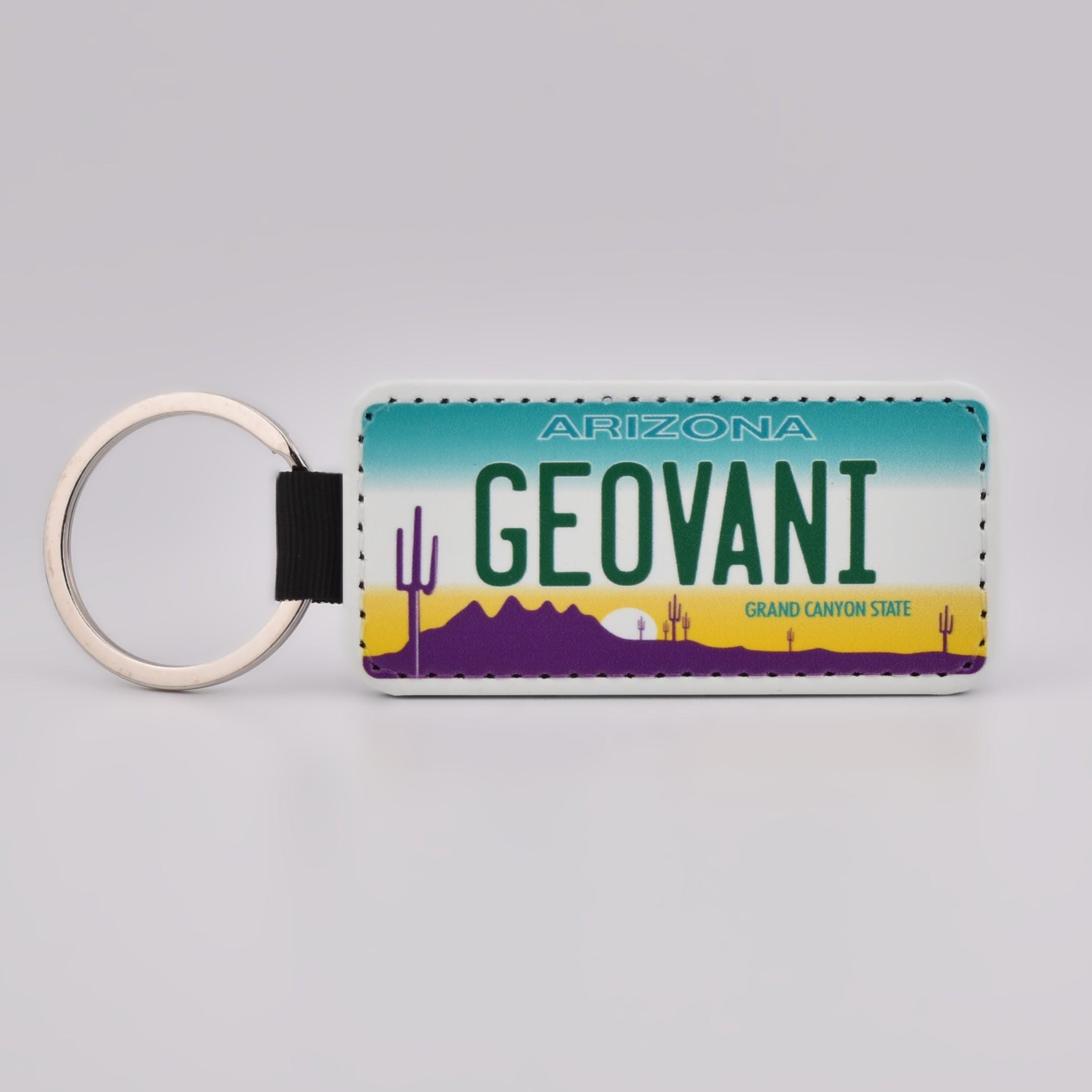 Personalized Arizona License Plate Faux Leather Key Ring - Any