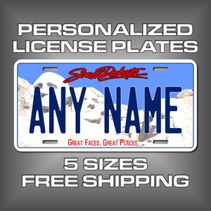 Personalized South Dakota Souvenir License Plates - 5 Sizes for toy cars, wagons, bikes,  scooters, Key Rings (Ver 2) Choose size and Text