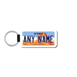 Personalized UTAH License Plate Faux Leather Key Ring - Any Name - Made to Order - Free Shipping
