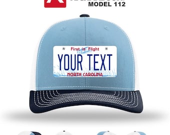 Personalized North Carolina License Plate Trucker Hat | Richardson 112 Cap with Custom Name or Text | Adjustable Trucker Hat