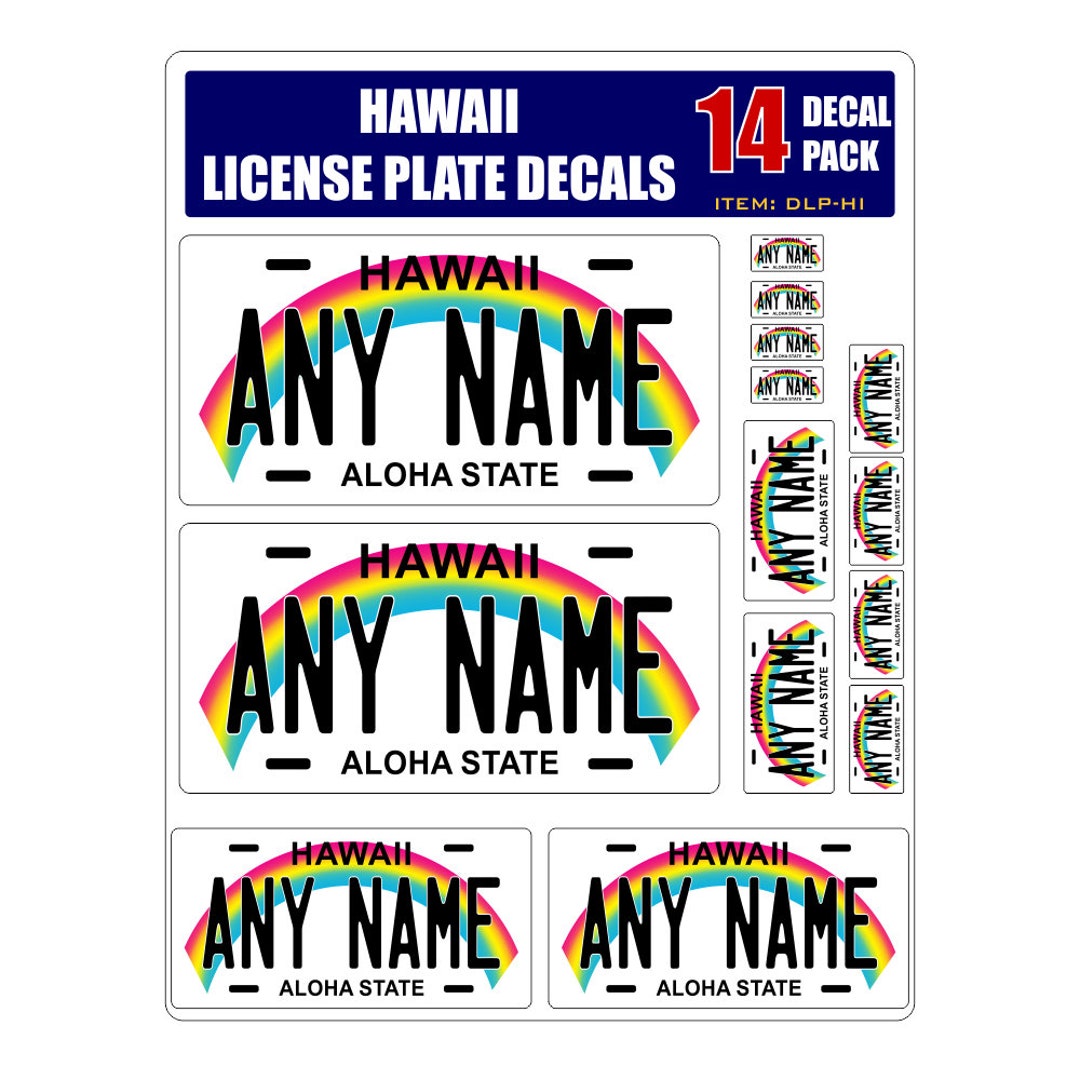 Personalized Hawaii License Plate Decals Stickers Version 1 Sheet of 14
