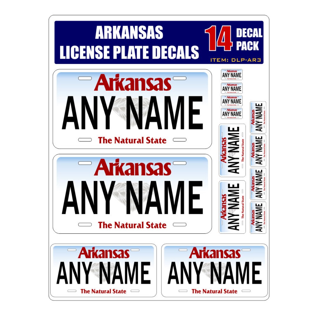 Personalized Arkansas License Plate Decals Stickers Version 3 Sheet of
