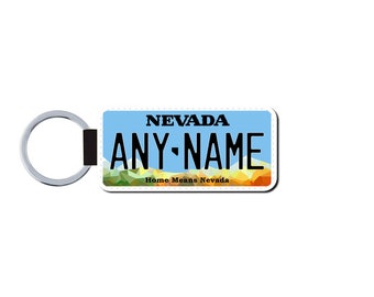 Personalized NEVADA License Plate Faux Leather Key Ring - Any Name - Made to Order - Free Shipping