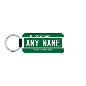 Personalized VERMONT License Plate Faux Leather Key Ring - Any Name - Made to Order - Free Shipping