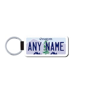 Personalized OREGON License Plate Faux Leather Key Ring - Any Name - Made to Order - Free Shipping