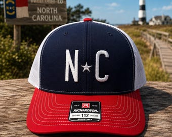 NC North Carolina Embroidered Richardson 112 Trucker Hat