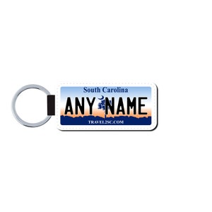 Personalized SOUTH CAROLINA License Plate Faux Leather Key Ring - Any Name - Made to Order - Free Shipping