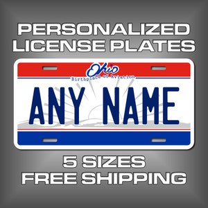 Personalized Ohio Souvenir License Plates - 5 Sizes for toy cars, wagons, bikes, scooters, Key Rings (Ver 1) Choose size and Text