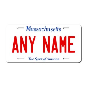 Personalized Massachusetts Souvenir License Plates - 5 Sizes for toy cars, wagons, bikes,  scooters, Key Rings - Choose size and Text