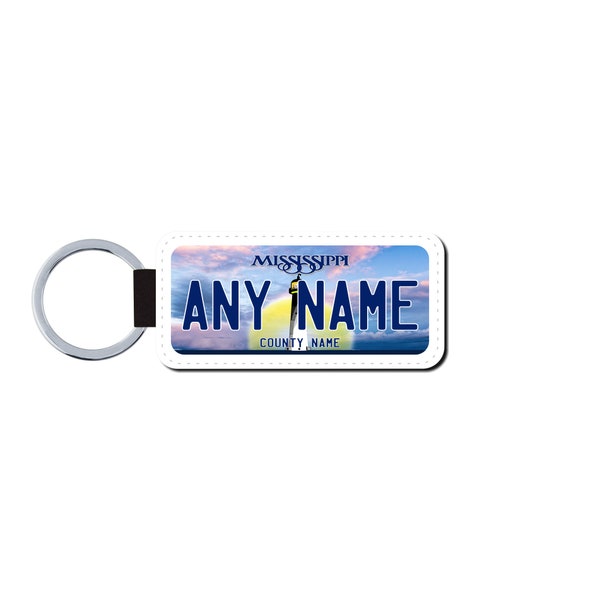 Personalized MISSISSIPPI License Plate Faux Leather Key Ring - Any Name - Made to Order - Free Shipping