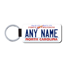 Personalized NORTH CAROLINA License Plate Faux Leather Key Ring - Any Name - Made to Order - Free Shipping