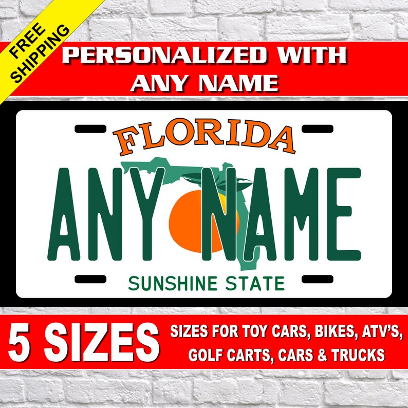 Personalized Florida License Plates Sizes for toy cars Etsy