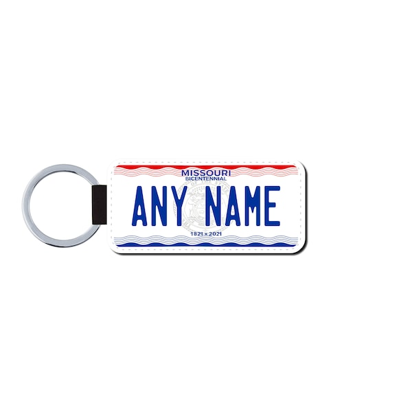 Personalized MISSOURI License Plate Faux Leather Key Ring - Any Name - Made to Order - Free Shipping