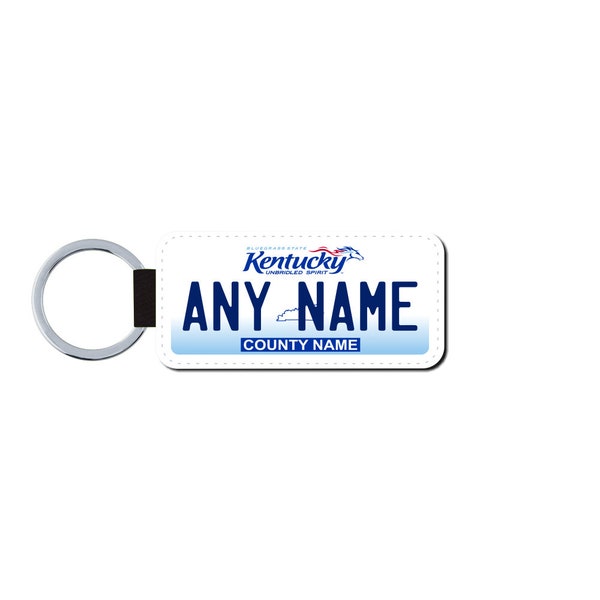 Personalized KENTUCKY License Plate Faux Leather Key Ring - Any Name - Made to Order - Free Shipping