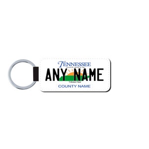 Personalized Tennessee License Plate Faux Leather Key Ring - Any Name - Made to Order - Free Shipping
